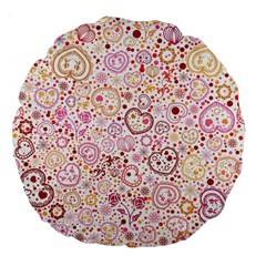 Ornamental Pattern With Hearts And Flowers  Large 18  Premium Flano Round Cushions