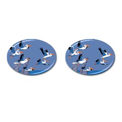 Abstract Pelicans Seascape Tropical Pop Art Cufflinks (oval) by WaltCurleeArt