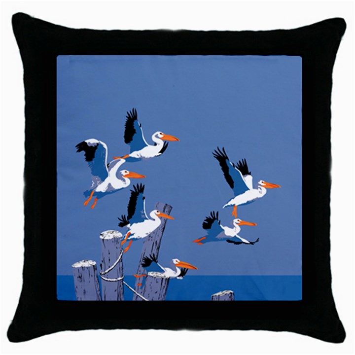 abstract Pelicans seascape tropical pop art Throw Pillow Case (Black)