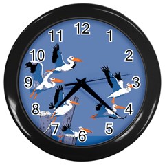 Abstract Pelicans Seascape Tropical Pop Art Wall Clocks (black) by WaltCurleeArt