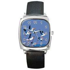 Abstract Pelicans Seascape Tropical Pop Art Square Metal Watch by WaltCurleeArt