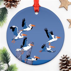 Abstract Pelicans Seascape Tropical Pop Art Round Ornament (two Sides)  by WaltCurleeArt