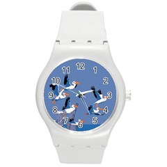 Abstract Pelicans Seascape Tropical Pop Art Round Plastic Sport Watch (m) by WaltCurleeArt