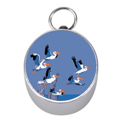 Abstract Pelicans Seascape Tropical Pop Art Mini Silver Compasses by WaltCurleeArt