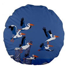 Abstract Pelicans Seascape Tropical Pop Art Large 18  Premium Flano Round Cushions by WaltCurleeArt