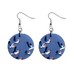 Abstract Pelicans Seascape Tropical Pop Art Mini Button Earrings by WaltCurleeArt