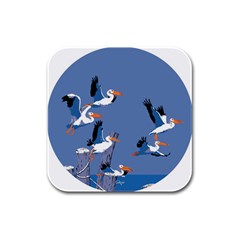 Abstract Pelicans Seascape Tropical Pop Art Rubber Square Coaster (4 Pack)  by WaltCurleeArt