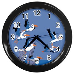 Abstract Pelicans Seascape Tropical Pop Art Wall Clocks (black) by WaltCurleeArt