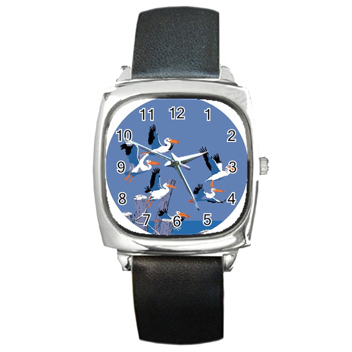 abstract Pelicans seascape tropical pop art Square Metal Watch