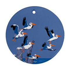 Abstract Pelicans Seascape Tropical Pop Art Round Ornament (two Sides)  by WaltCurleeArt