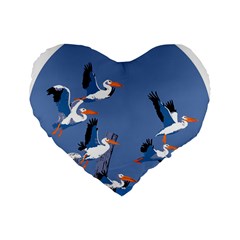 Abstract Pelicans Seascape Tropical Pop Art Standard 16  Premium Flano Heart Shape Cushions by WaltCurleeArt