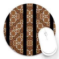 Orange And Black Boho Stripes Round Mousepads by dflcprints