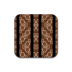 Orange And Black Boho Stripes Rubber Coaster (square)  by dflcprints