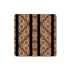 Orange And Black Boho Stripes Square Magnet by dflcprints