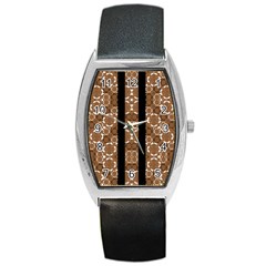 Orange And Black Boho Stripes Barrel Style Metal Watch by dflcprints