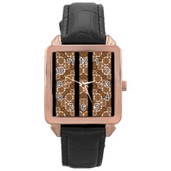 Orange And Black Boho Stripes Rose Gold Leather Watch  by dflcprints