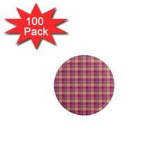 Pink Plaid Pattern 1  Mini Magnets (100 Pack) 