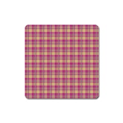 Pink Plaid Pattern Square Magnet by TastefulDesigns