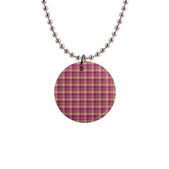 Pink Plaid Pattern Button Necklaces