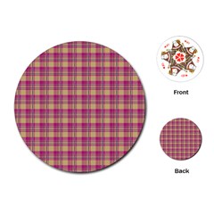 Pink Plaid Pattern Playing Cards (round) 