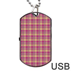 Pink Plaid Pattern Dog Tag Usb Flash (two Sides) 