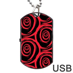 Abtract  Red Roses Pattern Dog Tag Usb Flash (one Side)