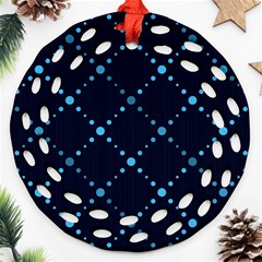 Seamless Geometric Blue Dots Pattern  Round Filigree Ornament (2side)