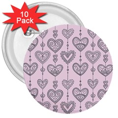 Sketches Ornamental Hearts Pattern 3  Buttons (10 Pack)  by TastefulDesigns