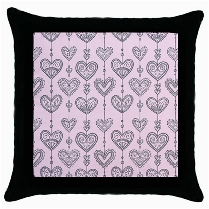 Sketches Ornamental Hearts Pattern Throw Pillow Case (Black)