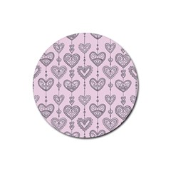 Sketches Ornamental Hearts Pattern Rubber Round Coaster (4 Pack)  by TastefulDesigns