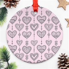 Sketches Ornamental Hearts Pattern Round Ornament (two Sides)  by TastefulDesigns