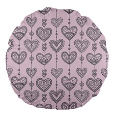 Sketches Ornamental Hearts Pattern Large 18  Premium Flano Round Cushions by TastefulDesigns