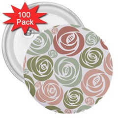  Retro Elegant Floral Pattern 3  Buttons (100 Pack)  by TastefulDesigns