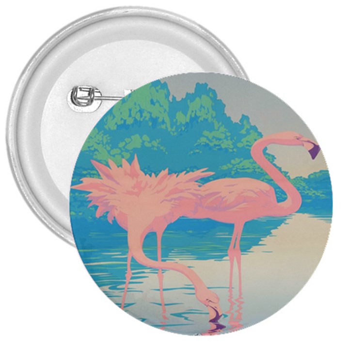 Two pink Flamingos Pop Art 3  Buttons