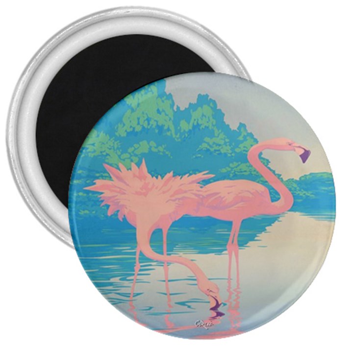 Two pink Flamingos Pop Art 3  Magnets