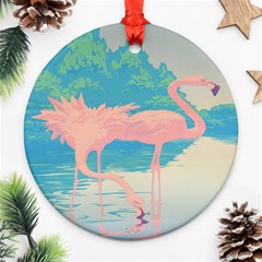 Two Pink Flamingos Pop Art Ornament (round)  by WaltCurleeArt