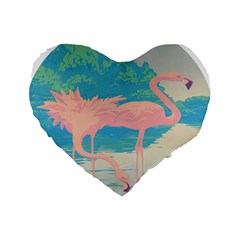 Two Pink Flamingos Pop Art Standard 16  Premium Heart Shape Cushions by WaltCurleeArt