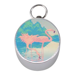 Two Pink Flamingos Pop Art Mini Silver Compasses by WaltCurleeArt