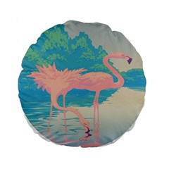 Two Pink Flamingos Pop Art Standard 15  Premium Flano Round Cushions by WaltCurleeArt