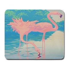 Two Pink Flamingos Pop Art Large Mousepads by WaltCurleeArt