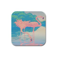 Two Pink Flamingos Pop Art Rubber Square Coaster (4 Pack)  by WaltCurleeArt