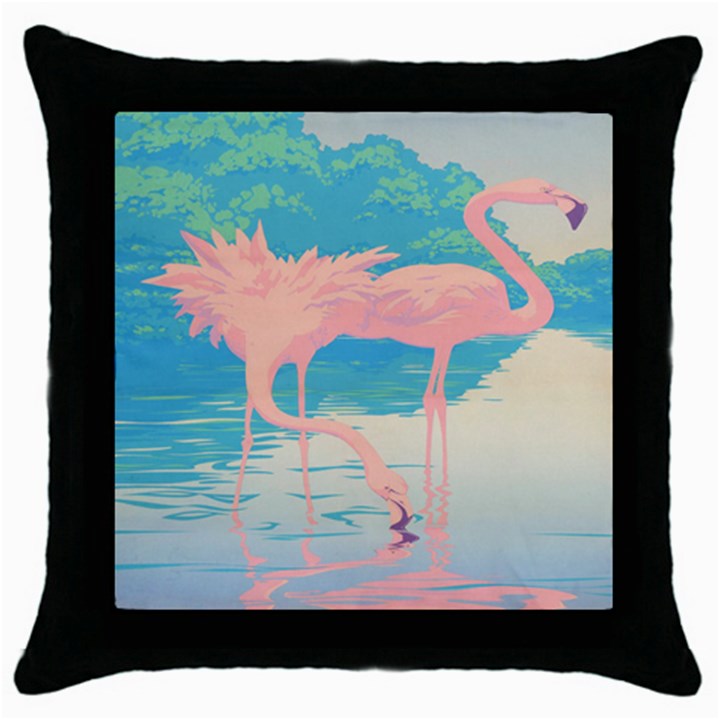 Two Pink Flamingos Pop Art Throw Pillow Case (Black)