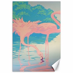 Two Pink Flamingos Pop Art Canvas 12  X 18   by WaltCurleeArt