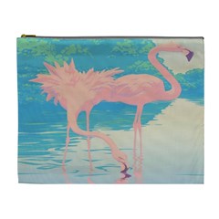 Two Pink Flamingos Pop Art Cosmetic Bag (xl) by WaltCurleeArt