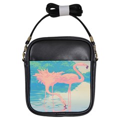 Two Pink Flamingos Pop Art Girls Sling Bags by WaltCurleeArt