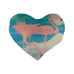 Two Pink Flamingos Pop Art Standard 16  Premium Heart Shape Cushions by WaltCurleeArt