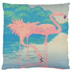 Two Pink Flamingos Pop Art Large Flano Cushion Case (one Side) by WaltCurleeArt