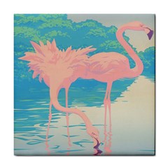 Two Pink Flamingos Pop Art Tile Coasters by WaltCurleeArt