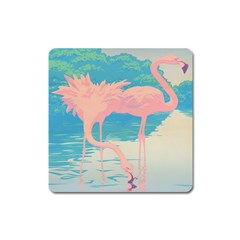 Two Pink Flamingos Pop Art Square Magnet by WaltCurleeArt