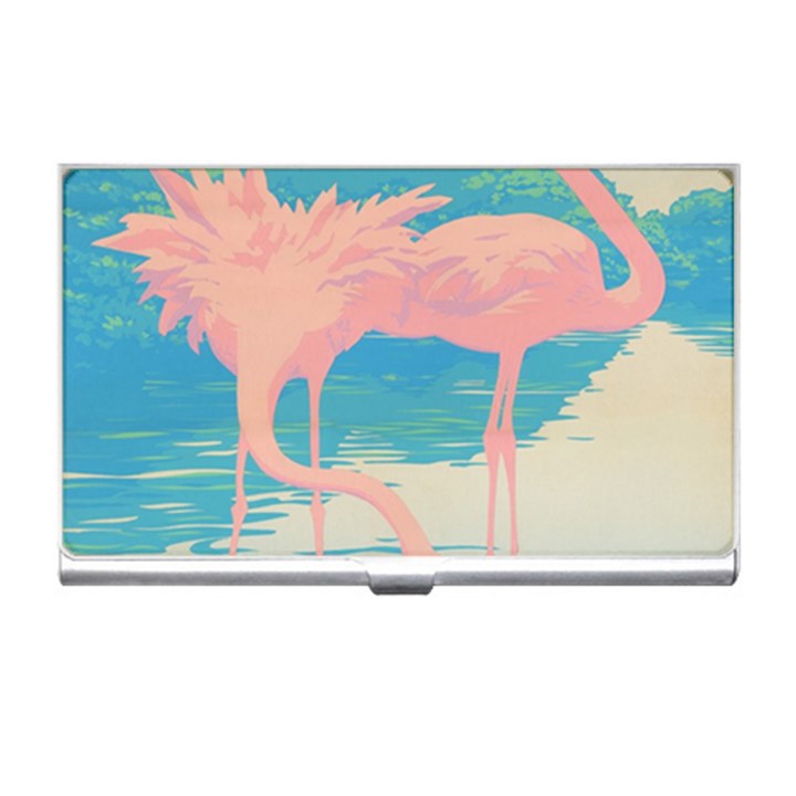 Two Pink Flamingos Pop Art Business Card Holders